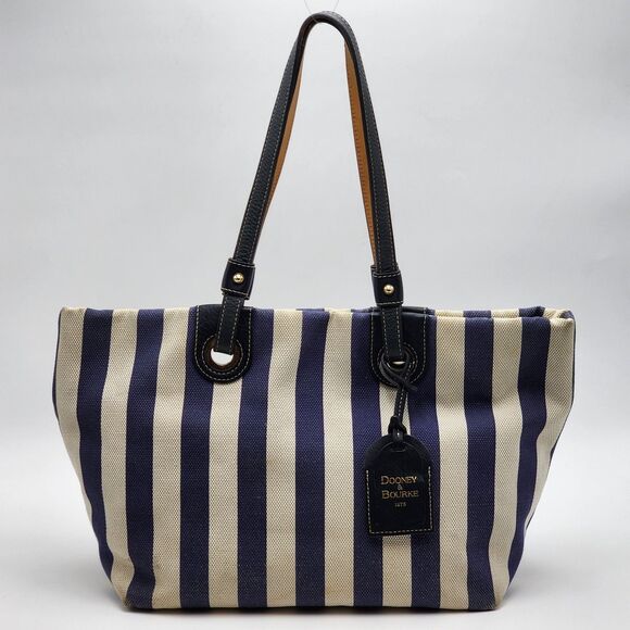 Dooney & Bourke Vintage Striped Canvas Tote Bag HTF - Picture 1 of 15